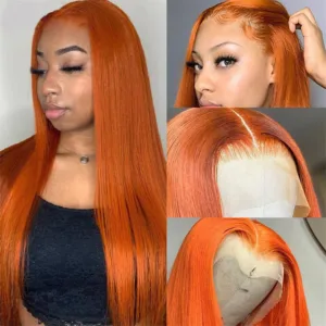 YesLaLa  Orange Ginger Straight Body Wave Lace Front Wig Colored Human Hair Wigs For Women