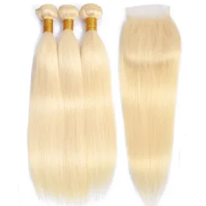 YesLaLa 3PCS Straight Bundles With A Closure Blonde 613 Color Human Hair