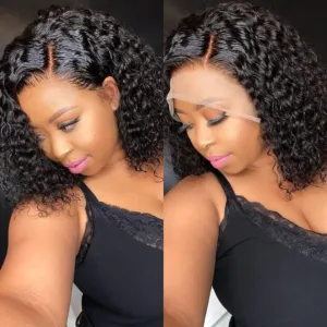 YesLaLa Short Curly Bob 13x4 Transparent Lace Front Wig Human Hair