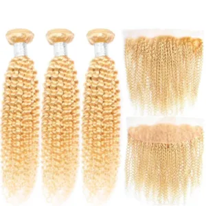 YesLaLa 3Pcs Curly Bundles With A Frontal #613 Burmese Human Hair