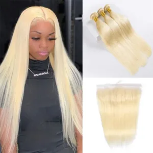 YesLaLa 10A Straight 613 Blonde 3 Bundles With 13*4 Lace Frontal Deal