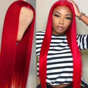 YesLaLa Red Lace Front 13*4 Wig Long Straight 30 inch Human Hair Wig