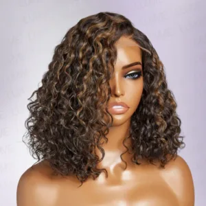 YesLaLa Blonde Highlights Curly Minimalist 5*5 HD Lace Glueless C Part Short Wig 100% Human Hair
