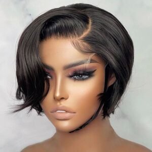 YesLaLa Glueless Human Hair Wigs Pixie Cut Straight Side Part Lace Front Wigs 8 Inch