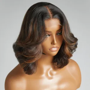 YesLaLa Brown Highlights Shoulder Length 4x4 Closure Lace Glueless Wig
