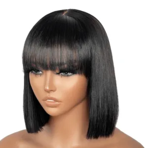 YesLaLa 4*4 Realistic Yaki Straight Bob With Bangs Minimalist Undetectable Closure Lace Wig