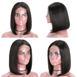 YesLaLa Short Straight Bob Wig 4x4 Lace Closure Remy Human Hair Wigs 150% Density Super Soft Only Texture Not Dye