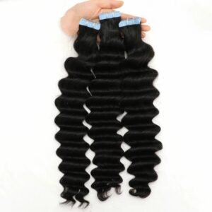 YesLaLa 10A+ Tape In Deep Wave Hair Extensions Natural Human Hair For Black Women 40PCS
