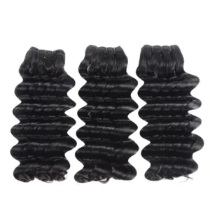 Double Drawn Full End Deep Wave Unprocessed Hair Natural Black 3 Bundles/pack