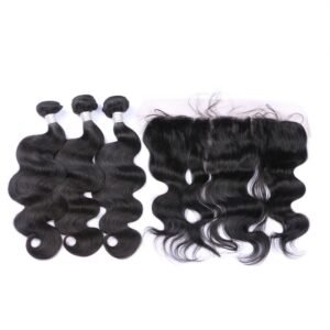 3 Bundles Natural Body Wave With 13*4 Lace Frontal 12A+ Virgin Human Hair