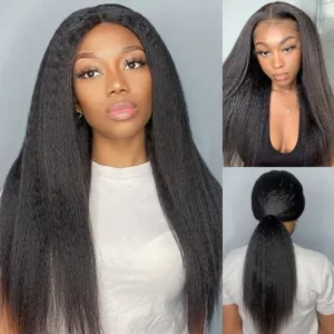 Glueless Kinky Straight 5*5 HD Lace Closure Human Hair Wig Yaki Straight Skin Melt Lace Natural Looking Pre Plucked