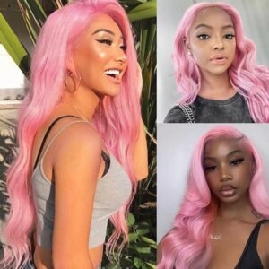 YesLaLa  Anime Girl With Pink Hair Body Wave Lace Front Wigs Light Pink Hair Cosplay Wigs Hair Color Ideas